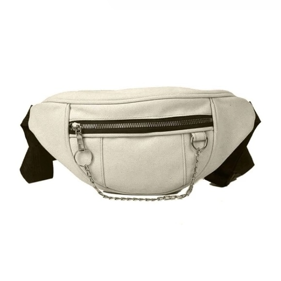 💙 White Chain Decor Zip Pocket Adjustable Strap Fanny Pack - Picture 3 of 5